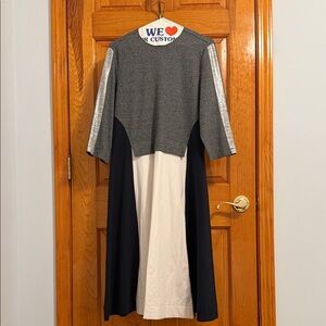 Colorblock Midi Dress with Metallic Sleeve Detail